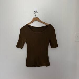 Peruvian Connection Women's Green 100% Pima Cotton Quarter Sleeve Top Size XS